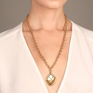 Chanel  Vintage Diamond Shaped Quilted Pendant Necklace